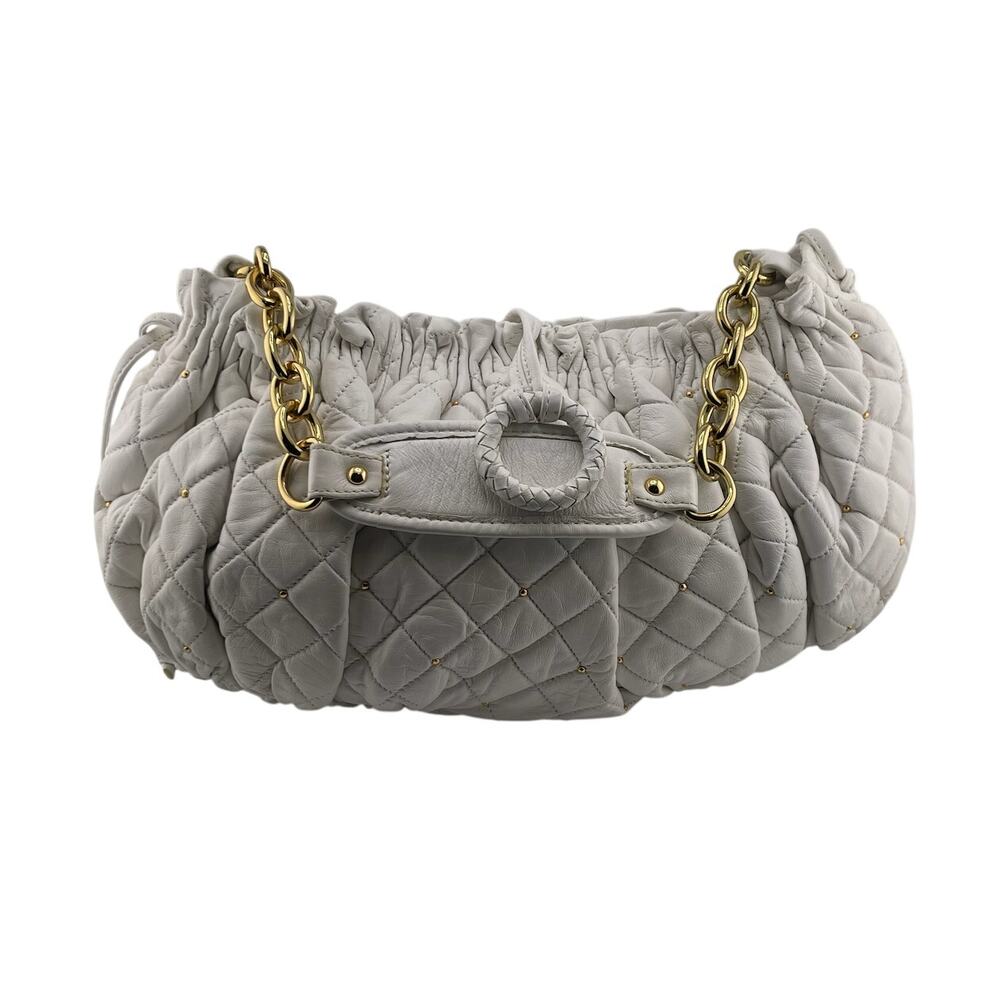 Vintage Y2K BCBG MAXAZRIA White Quilted Leather Soft Shoulder Bag Purse Studded